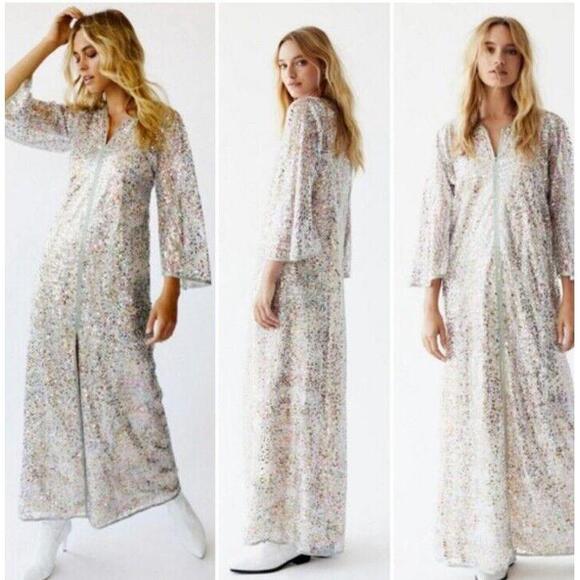 Anna Sui Sequin Kaftan Maxi Gown Dress Free People Size XS